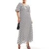 Forever New Curve Puff Sleeve Midaxi Dress In Brown And Cream Stripe For Women Brown White Stripe -Layered Dress 205870412 1 brownwhitestripe