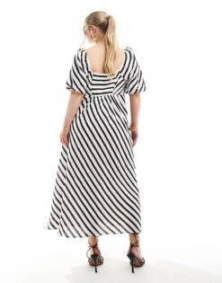 Forever New Curve Puff Sleeve Midaxi Dress In Brown And Cream Stripe For Women Brown White Stripe 9 Forever New Curve Puff Sleeve Midaxi Dress In Brown And Cream Stripe For Women Brown White Stripe -Layered Dress 205870412 3