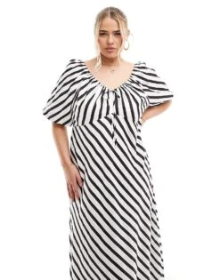 Forever New Curve Puff Sleeve Midaxi Dress In Brown And Cream Stripe For Women Brown White Stripe 10 Forever New Curve Puff Sleeve Midaxi Dress In Brown And Cream Stripe For Women Brown White Stripe -Layered Dress 205870412 4