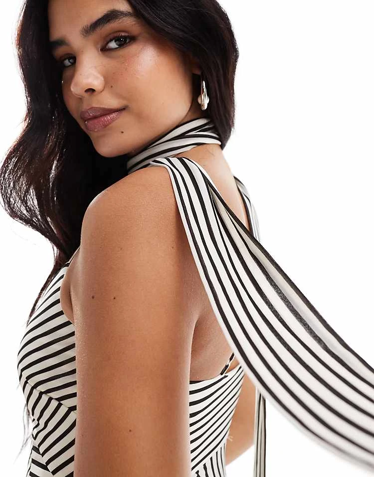 Forever New Scarf Neck Pleated Maxi Dress In Monochrome Stripe For Women 4 Forever New Scarf Neck Pleated Maxi Dress In Monochrome Stripe For Women - Image 2