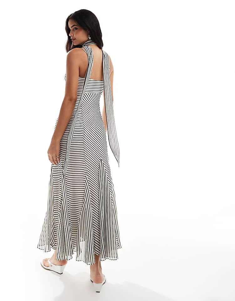 Forever New Scarf Neck Pleated Maxi Dress In Monochrome Stripe For Women 5 Forever New Scarf Neck Pleated Maxi Dress In Monochrome Stripe For Women - Image 3