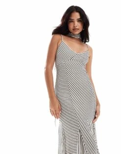 Forever New Scarf Neck Pleated Maxi Dress In Monochrome Stripe For Women 10 Forever New Scarf Neck Pleated Maxi Dress In Monochrome Stripe For Women -Layered Dress 206458038 4