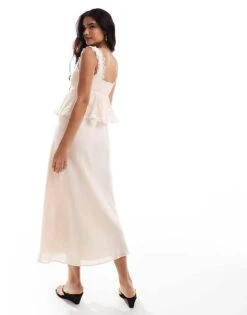 Forever New Lace Trim Button Up Maxi Dress In Blush For Women -Layered Dress 206458152 3