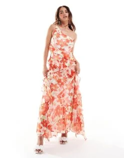 Forever New One Shoulder Ruffle Maxi Dress In Poppy Print For Women Red Poppy Print -Layered Dress 206458193 3