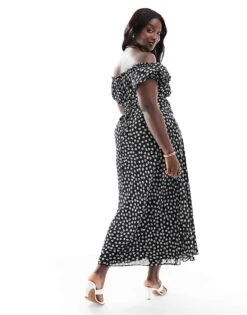 Forever New Curve Bardot Midaxi Dress In Black Ditsy Floral For Women -Layered Dress 206549040 3