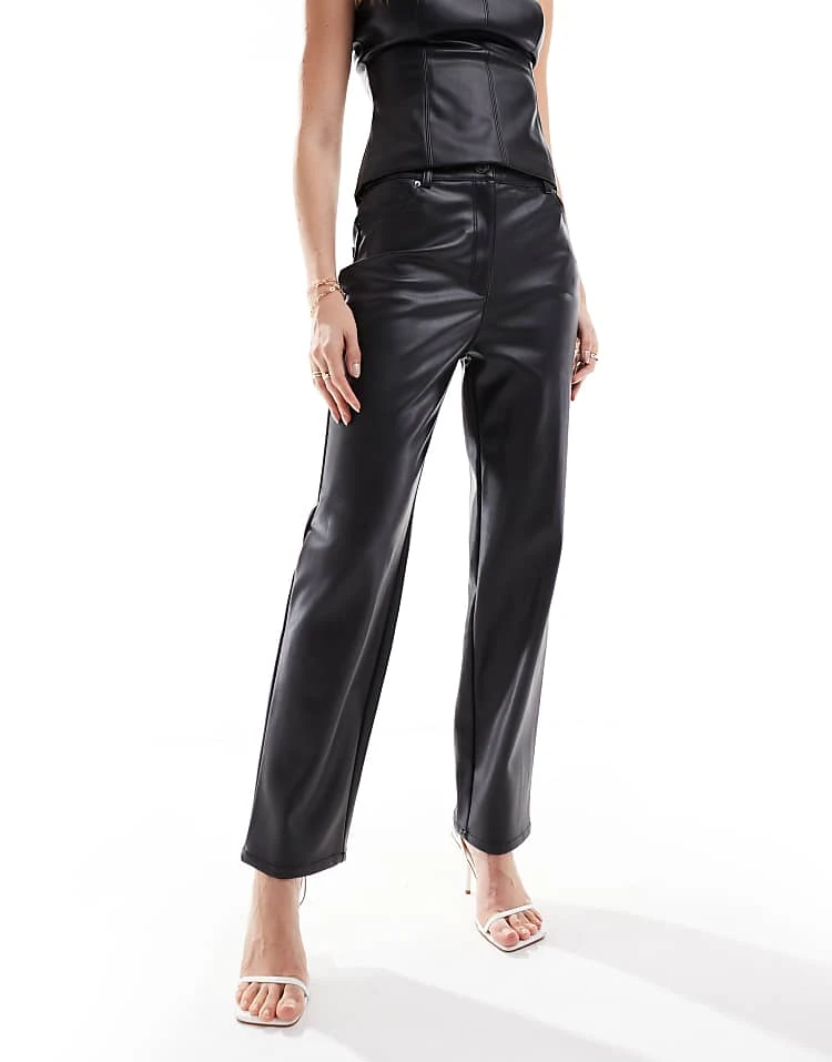 Forever New Straight Leg Leather Look Trouser Co-ord In Black For Women 3 Forever New Straight Leg Leather Look Trouser Co-ord In Black For Women - Image 2
