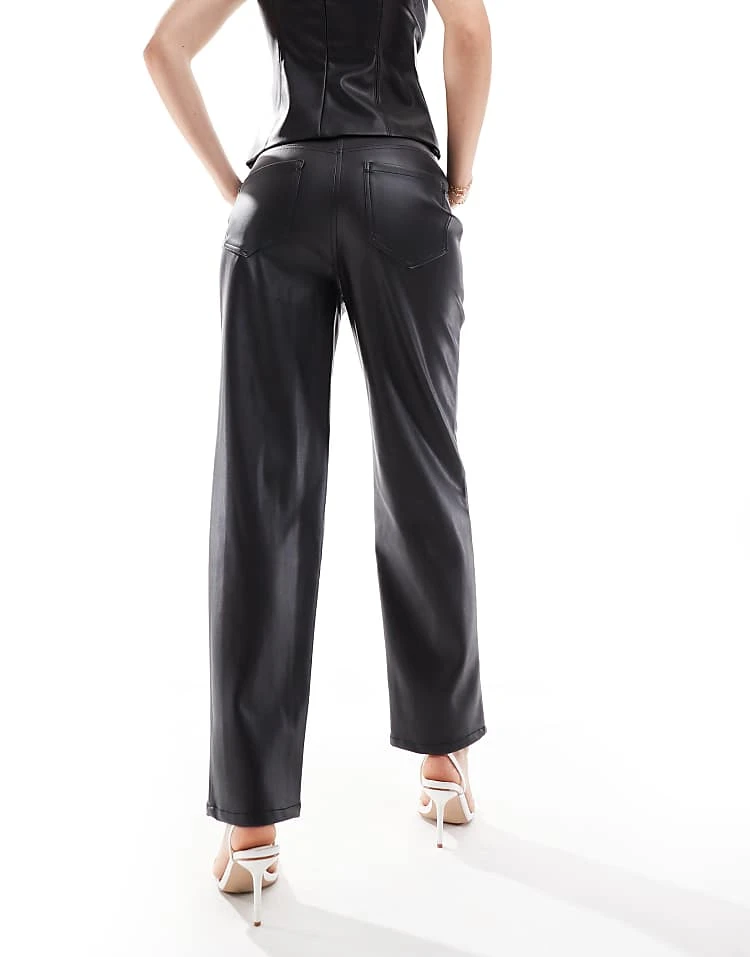 Forever New Straight Leg Leather Look Trouser Co-ord In Black For Women 5 Forever New Straight Leg Leather Look Trouser Co-ord In Black For Women - Image 4