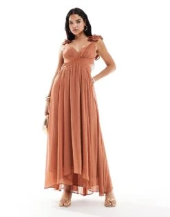 Forever New Ruffle Shoulder Maxi Dress In Rose Brown For Women -Layered Dress 206761523 1 rosebrown 1