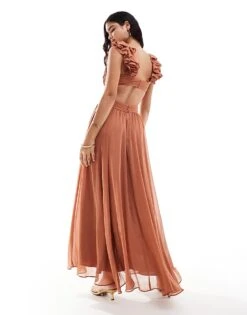 Forever New Ruffle Shoulder Maxi Dress In Rose Brown For Women -Layered Dress 206761523 3