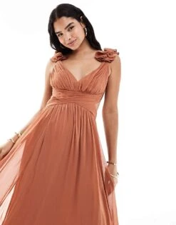 Forever New Ruffle Shoulder Maxi Dress In Rose Brown For Women -Layered Dress 206761523 4