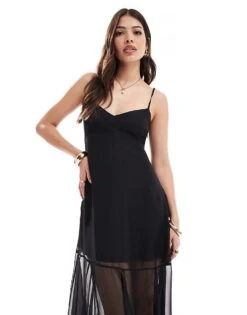 Forever New Stitch Detail Sheer Skirt Midi Dress In Black For Women -Layered Dress 206761549 4