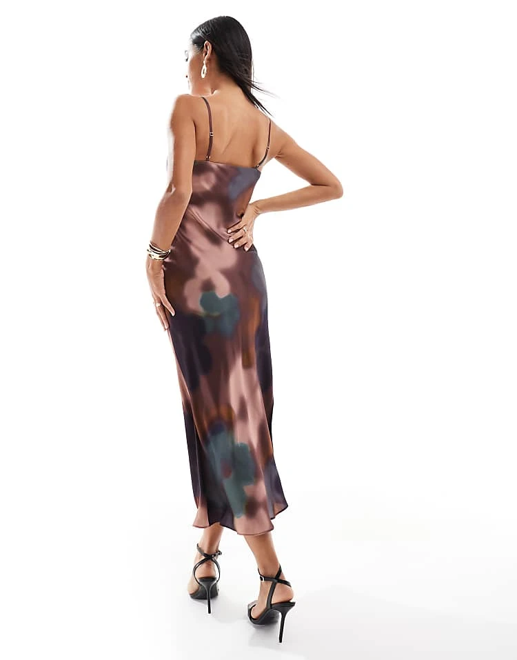 Forever New Satin Slip Midaxi Dress In Blurred Brown Floral For Women 4 Forever New Satin Slip Midaxi Dress In Blurred Brown Floral For Women - Image 2