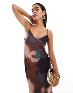 Forever New Satin Slip Midaxi Dress In Blurred Brown Floral For Women 9 Forever New Satin Slip Midaxi Dress In Blurred Brown Floral For Women -Layered Dress 206761565 3