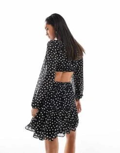 Forever New Cut-out Mini Dress In Black Polka Dot For Women -Layered Dress 206761572 3