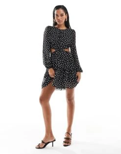 Forever New Cut-out Mini Dress In Black Polka Dot For Women -Layered Dress 206761572 4