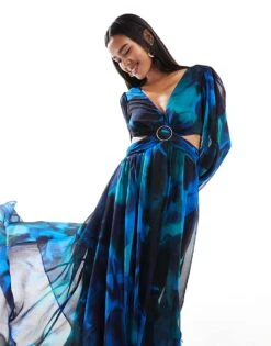 Forever New Cut-out Midaxi Dress In Cobalt Floral For Women -Layered Dress 206761580 3