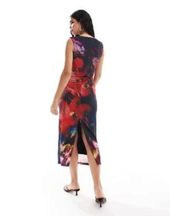 Forever New Draped Mesh Midaxi Dress In Blurred Floral For Women Multi-colour -Layered Dress 206761581 3