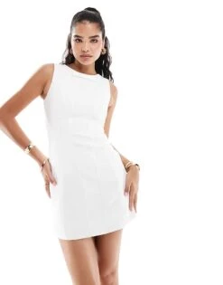 Forever New Contrast Structured Lace Bow Mini Dress In Monochrome For Women Black/ivory