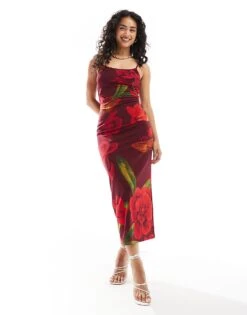 Forever New Mesh Slip Midaxi Dress In Deep Red Floral For Women -Layered Dress 206761613 1 deepred 1