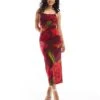 Forever New Mesh Slip Midaxi Dress In Deep Red Floral For Women
