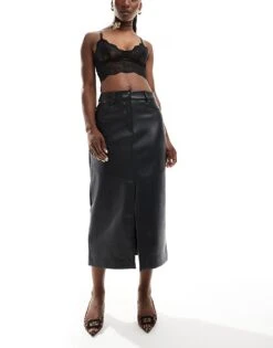 Forever New Leather Look Midi Skirt In Black For Women -Layered Dress 206761629 4