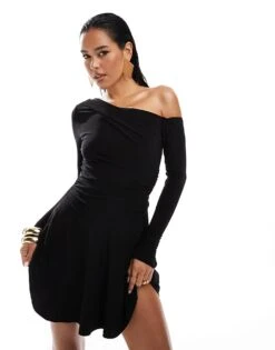 Forever New Fallen Shoulder Drape Mini Dress In Black For Women