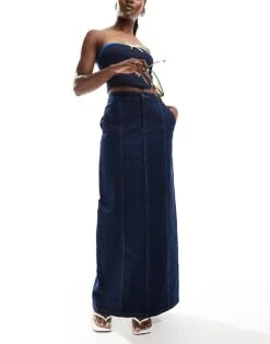 Forever New Contrast Stitch Denim Maxi Skirt In Dark Wash For Women -Layered Dress 206761667 1 darkwash 1