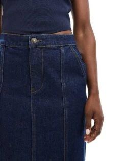 Forever New Contrast Stitch Denim Maxi Skirt In Dark Wash For Women -Layered Dress 206761667 3