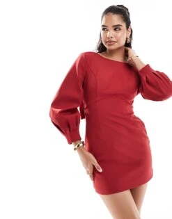Forever New Long Sleeve Bow Back Mini Dress In Burgundy For Women Deep Red -Layered Dress 206761683 4