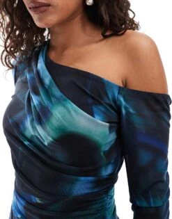 Forever New Petite Fallen Shoulder Drape Mini Dress In Cobalt Rose Floral For Women -Layered Dress 206770588 3