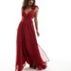 Forever New Petite Ruffle Shoulder Maxi Dress In Burgundy For Women Deep Red