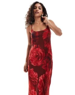 Forever New Petite Slip Maxi Dress In Red Floral For Women -Layered Dress 206770613 4