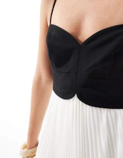 Forever New Contrast Pleated Midaxi Dress In Black And Cream For Women Black/cream -Layered Dress 206930250 4