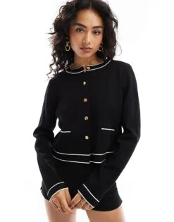 Forever New Contrast Tip Knit Cardi In Black For Women