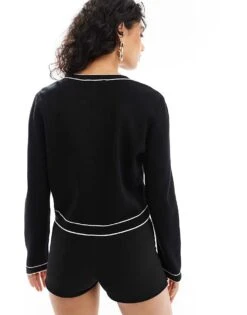 Forever New Contrast Tip Knit Cardi In Black For Women -Layered Dress 206930251 4