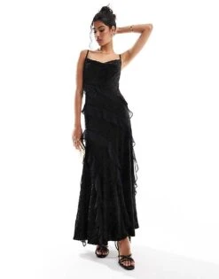 Forever New Velvet Ruffle Maxi Dress In Black For Women