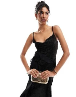 Forever New Velvet Ruffle Maxi Dress In Black For Women -Layered Dress 206930266 4
