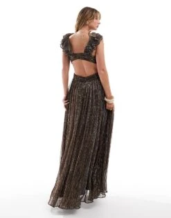 Forever New Plisse Ruffle Maxi Dress In Brown For Women -Layered Dress 206930283 4