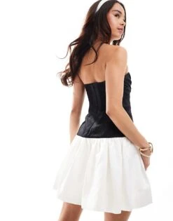 Forever New Ruched Colour Block Mini Dress In Black And Cream For Women Black/cream -Layered Dress 206930298 3