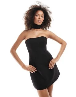 Forever New Scarf Neck Mini Dress In Black For Women