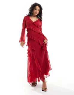 Forever New Long Sleeve Midaxi Dress In Red For Women -Layered Dress 206930315 1 red 1