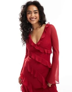 Forever New Long Sleeve Midaxi Dress In Red For Women -Layered Dress 206930315 2