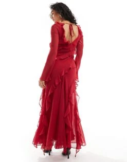 Forever New Long Sleeve Midaxi Dress In Red For Women -Layered Dress 206930315 4