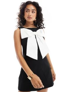 Forever New Colour Block Bow Detail Mini Dress In Black For Women