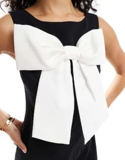 Forever New Colour Block Bow Detail Mini Dress In Black For Women -Layered Dress 206930363 3
