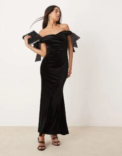 Forever New Bow Draped Gown In Black For Women -Layered Dress 206930373 1 black 1