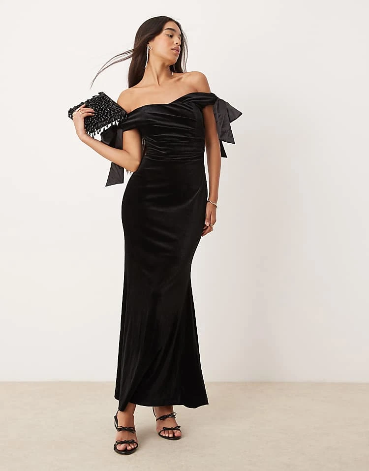 Forever New Bow Draped Gown In Black For Women