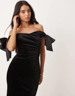 Forever New Bow Draped Gown In Black For Women -Layered Dress 206930373 4