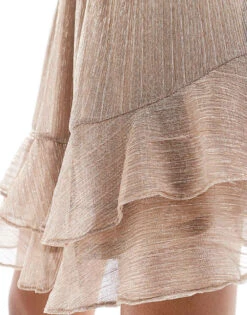 Forever New Metallic Plisse Mini Dress In Champagne For Women Neutral -Layered Dress 206930386 4