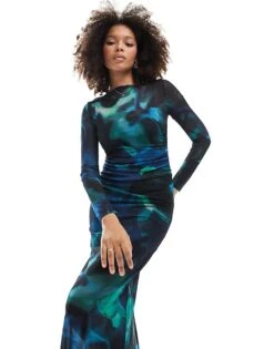 Forever New Long Sleeve Mesh Maxi Dress In Cobalt Blur Print For Women -Layered Dress 206930403 1 cobaltblur 1